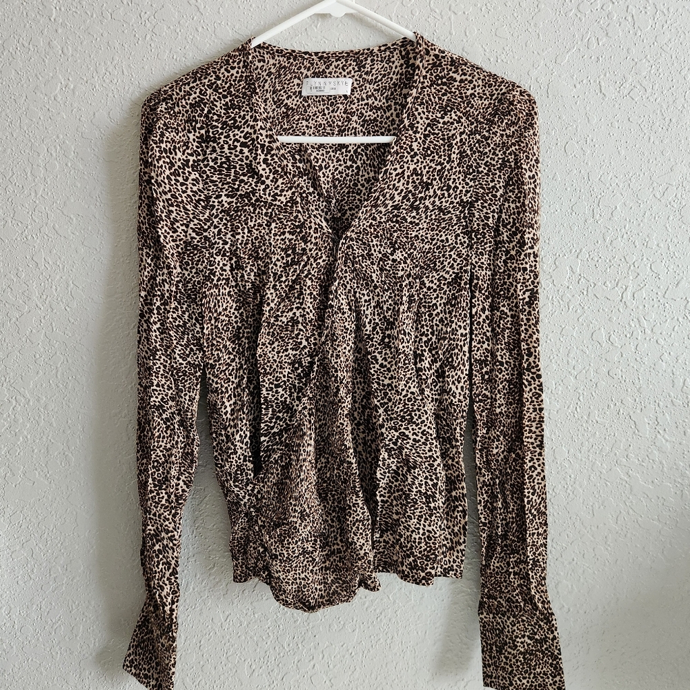 Flynn Skye Leopard Print Long Sleeve Blouse